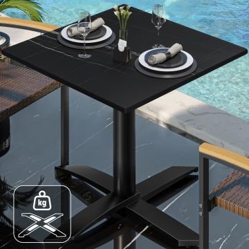 CPTG | Table Bistro | L:P:H 70 x 70 x 75 cm | Marbre noir / Aluminium noir | Poids supplémentaire
