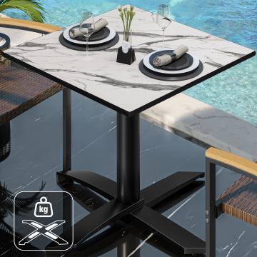 CPTG | Table Bistro | L:P:H 60 x 60 x 75 cm | Blanc Marbre / Aluminium Noir | Poids supplémentaire