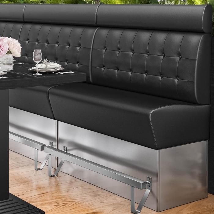 DALLAS | Counter Height Banquette Bench | W:H 200 x 158 cm | Black | Chesterfield Button | Leather