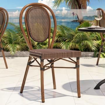 DELPHI | Textilene Cafe Chair | Grey-brown | Bamboo | Stackable
