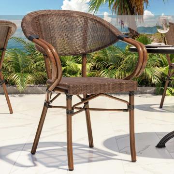 DELPHI | Krzesło tekstylne Bistro + podłokietnik | Szaro-brązowy 