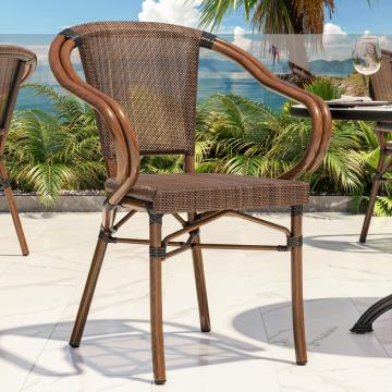 DELPHI | Krzesło tekstylne Bistro + podłokietnik | Szaro-brązowy