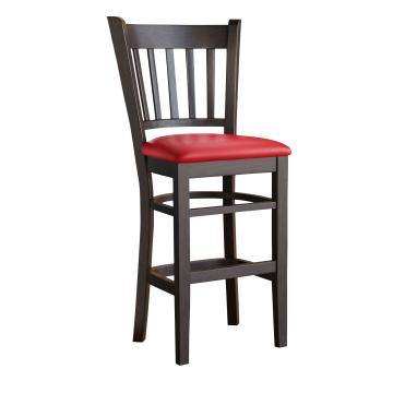 GIOVANNI | Wooden Bar Stool with Backrest | Leather | Wood | Red | with backrest