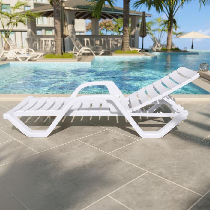 Hawai | Sun Lounger | Plastic | +Arm | White | Stackable Set of 2