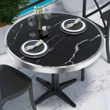 JT | Plateau de table professionnel en verre | Ø70cm | Marbre noir | Bord chromé | Rond