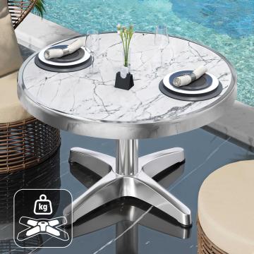 JTB | Bistro Glass Table | Ø70cm | White Marble/Aluminiun | Chrome Edge | Round | Additional Weight