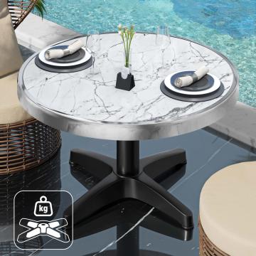 JTB | Bistro Glass Table | Ø70cm | White Marble/Black | Chrome Edge | Round | Additional Weight