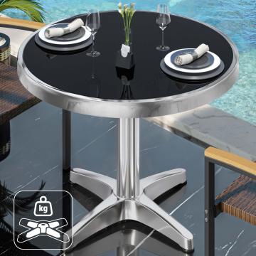 JTB | table en verre Bistro | Ø70cm | marbre noir/aluminium | bord chromé | rond | poids supplémentaire