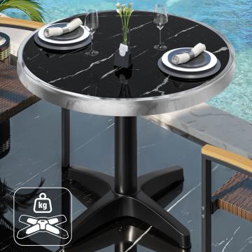 JTB | table en verre Bistro | Ø70cm | marbre noir/noir | bord chromé | rond | poids supplémentaire