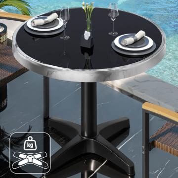 JTB | Bistro Glass Table | Ø70cm | Black/Black | Chrome Edge | Round | Additional Weight