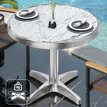 JTB | table en verre Bistro | Ø70cm | blanc marbre/aluminium | bord chromé | rond | poids supplémentaire