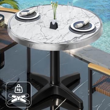 JTB | table en verre Bistro | Ø70cm | blanc marbre/noir | bord chromé | rond | poids supplémentaire