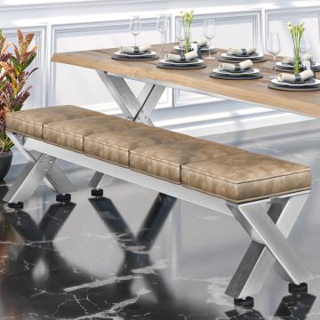 JUANA | Lounge Bench W:H 200 x 51cm | 8mm | Stainless Steel/ Taupe
