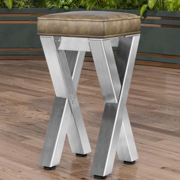 JUANA | Commercial Bar Stool | W:H 40 x 81cm | Stainless steel/ Taupe | Leather seat: Taupe | without backrest