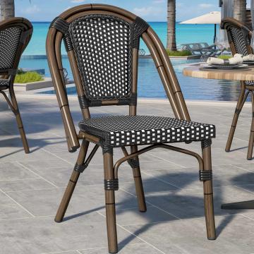 KRETA | French Bistro Chair | Black & White | Rattan/Bamboo | Stackable