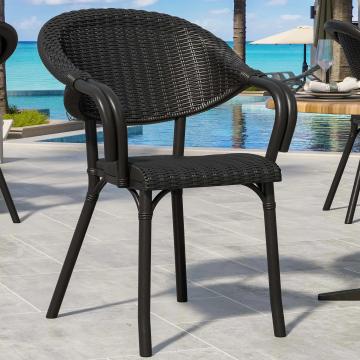 LAGOS | Rattan Bistro Chair | Black | Plastic | Stackable