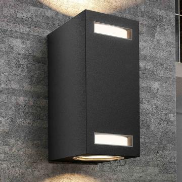 LEONA | Wall spotlight | W:D:H 6.5 x 9.2 x 15 cm | Black / Aluminium | 2x11W | Outdoor