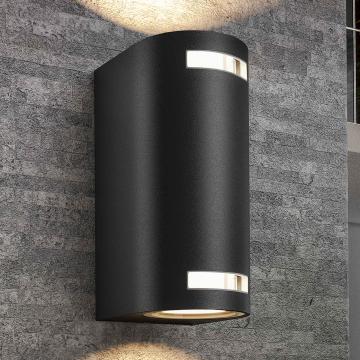 LEON | Foco de pared | Ø : H 6,8 x 15 cm | Negro / Aluminio | 2x11W | Zona exterior