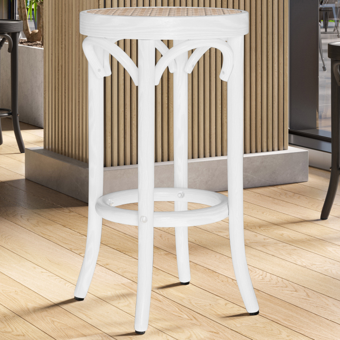 LOUIS | Bugholz Barhocker | Rattan Geflecht | Weiß