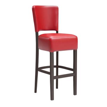 LUCA | Barstol för restaurang | Läder | Trä | Röd | Med ryggstöd