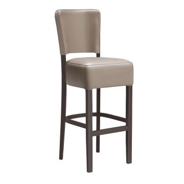 LUCA | Commercial Bar Stool | Leather | Wood | Taupe/Grey/Brown | with backrest