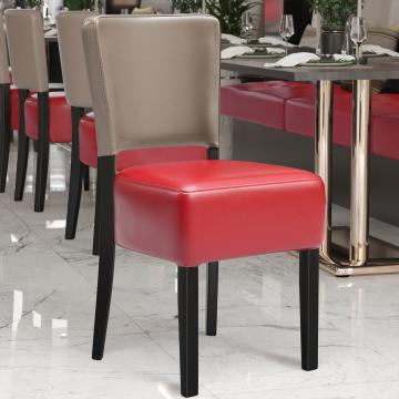 LUCA STEEL | Chaise de restaurant en cuir | Rouge/Taupe | Cuir