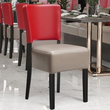 LUCA STEEL | Restaurant Chair | Taupe/Red | Leather