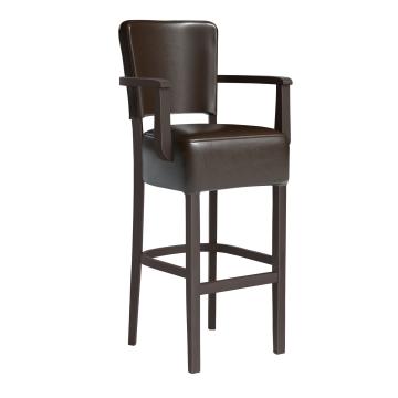 LUCA ARM | Upholstered Bar Stool | Leather | Wood | Brown | with backrest