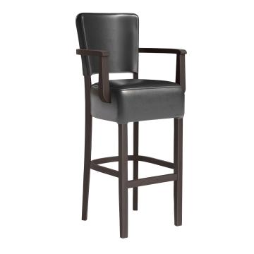 LUCA ARM | Upholstered Bar Stool | Leather | Wood | Black | with backrest