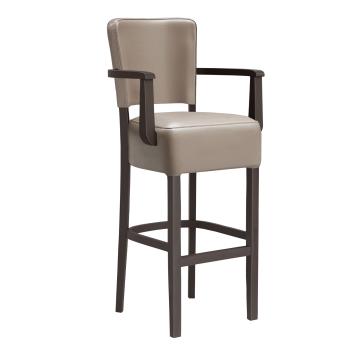 LUCA ARM | Upholstered Bar Stool | Leather | Wood | Taupe/Grey/Brown | with backrest
