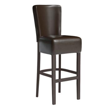 LUCA FULL | Upholstered Bar Stool | Leather | Wood | Brown | with backrest