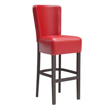 LUCA FULL | Upholstered Bar Stool | Leather | Wood | Red | with backrest