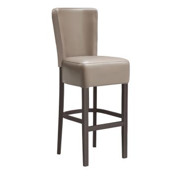LUCA FULL | Upholstered Bar Stool | Leather | Wood | Taupe/Grey/Brown | with backrest