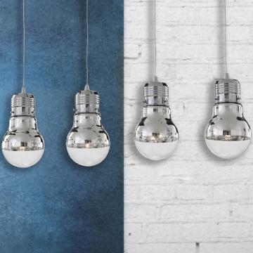 Design av hängande lampa med glödlampa | krom | glas