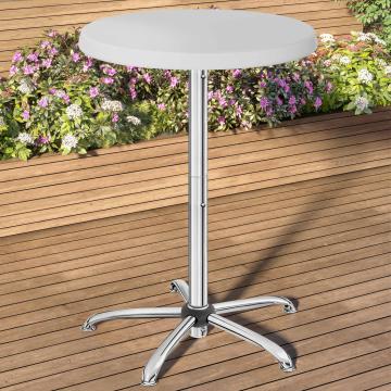 MIO | Seisova juhlapöytä | Ø 70 cm | K: 110cm | Korkeussäädettävä | Valkoinen | Kokoontaitettava | Taitettava