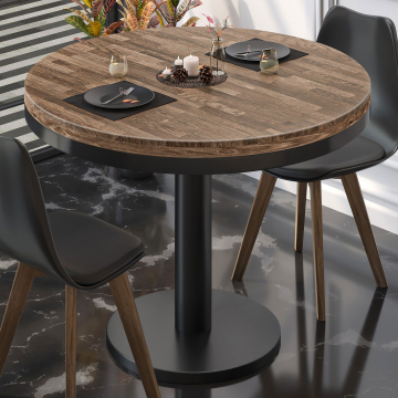 MN | Bistro massivt bord | Runt | Ø 80 x 77 cm | Valnöt / Svart