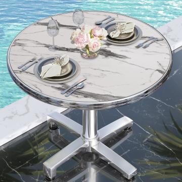 Morelia | Bistro outdoor table top | chrome edge | Ø70cm | white marble