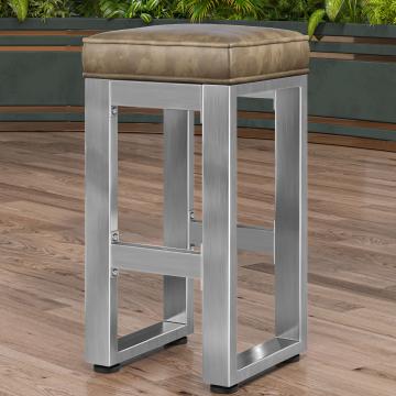 MORENA | Commercial Bar Stool | W:H 40 x 81cm | Stainless steel/ Taupe | Leather seat: Taupe | without backrest