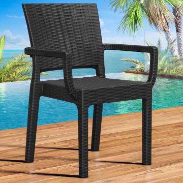 OLIVIA ARM | Rattan Bistro Chair | Black | Plastic | Stackable