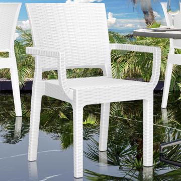 OLIVIA ARM | Rattan Bistro Chair | White | Plastic | Stackable