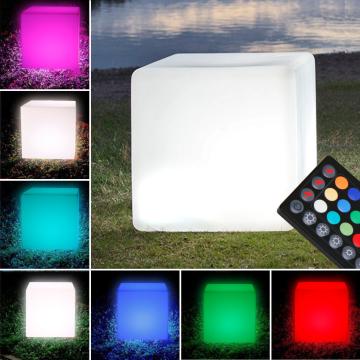 PARADISO | Lysande kub sittpuff | 50x50cm | LED RGB | Batteri | Fjärrkontroll