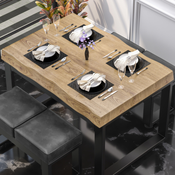 PERU | Gastro Tischplatte Baumkante | 130 x 80 cm | 8cm | Rechteckig | Eiche