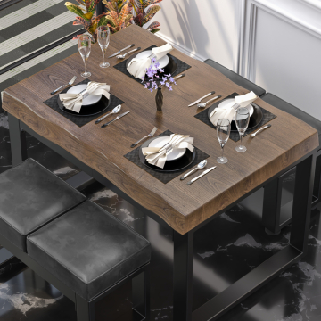 PERU | Gastro Tischplatte Baumkante | 130 x 80 cm | 8cm | Rechteckig | Walnuß