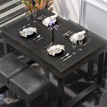 PERU | Gastro Tischplatte Baumkante | 130 x 80 cm | 8cm | Rechteckig | Schwarz