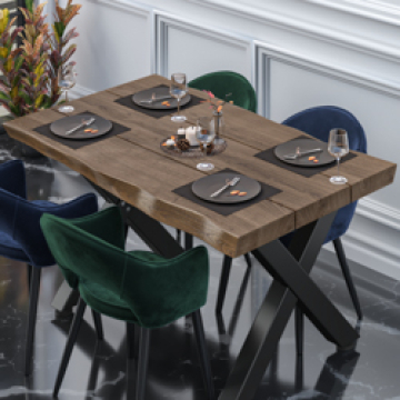 PERU | Gastro Tischplatte Baumkante | 160 x 90 cm | 8cm | Rechteckig | Walnuß