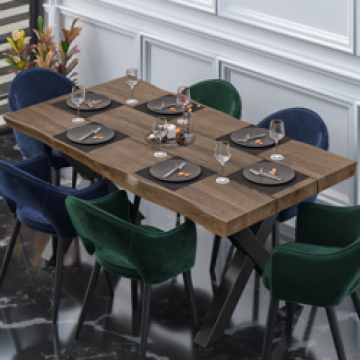 PERU | Gastro Tischplatte Baumkante | 200 x 100 cm | 8cm | Rechteckig | Walnuß