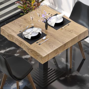 PERU | Gastro Tischplatte Baumkante | 70 x 70 cm | 8cm | Quadratisch | Eiche