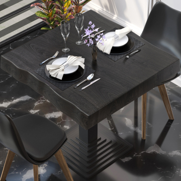 PERU | Gastro Tischplatte Baumkante | 70 x 70 cm | 8cm | Quadratisch | Schwarz