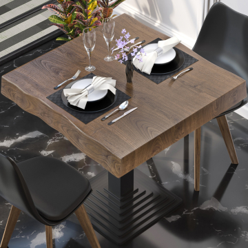 PERU | Gastro Tischplatte Baumkante | 70 x 70 cm | 8cm | Quadratisch | Walnuß
