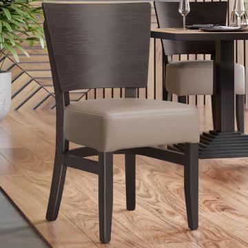 PETRO SMALL | Wooden Restaurant Chair | Taupe | Leather